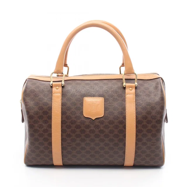 Celine Tote Macadam Brown Dark Canvas Leather Boston Bag in Brown Canvas from The Reluxe