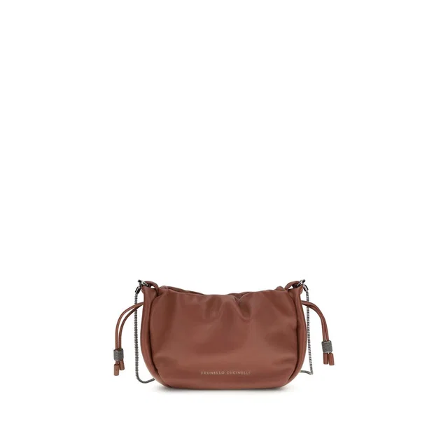 Brunello Cucinelli Brown Calf Leather Bos Taurus Shoulder Bag in Brown Calfskin from HEWI