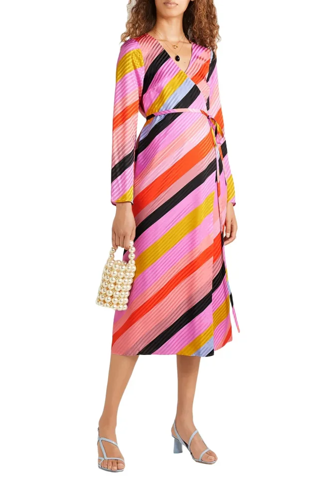 Stine Goya Striped silk-jacquard wrap dress in Pink, photo 2 of 8 from THE OUTNET