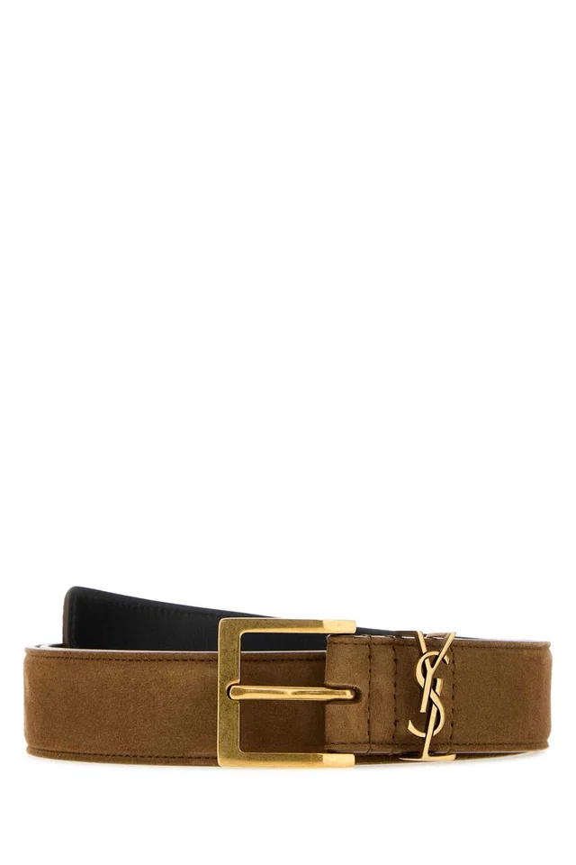 Saint Laurent Harley Belt — Brown in Brown Suede from HEWI