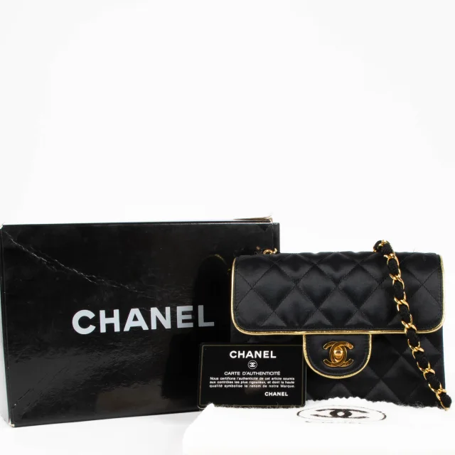 Chanel Vintage Black Satin Mini Square Classic Bag in Black Satin from Labellov, photo 2 of 7