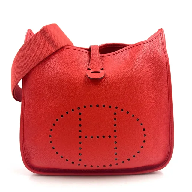Hermès Evelyne TPM Taurillon Leather Red Shoulder Bag Silver in Red Leather from The Reluxe