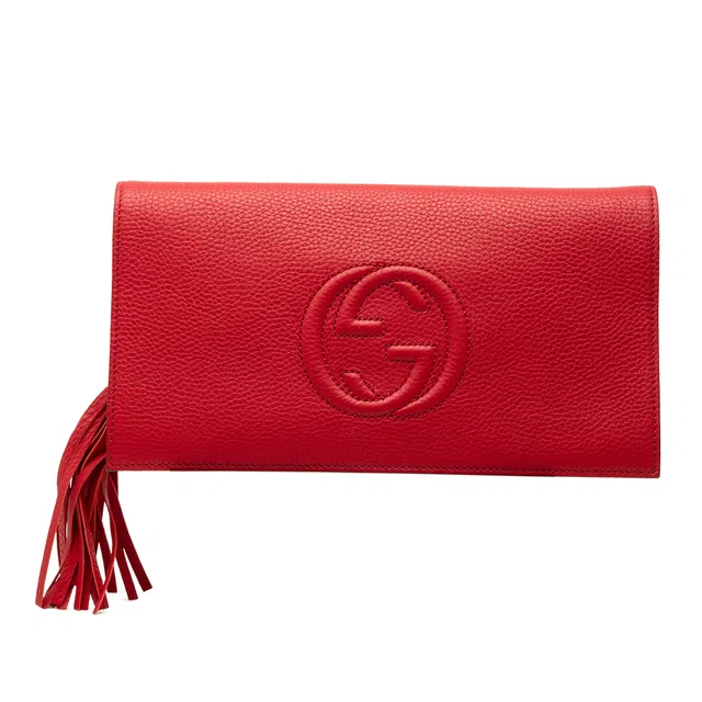Red Gucci Leather Soho Disco Clutch in Red Leather from Designer Revival