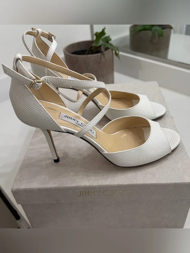 Jimmy Choo Esmy 85. Color Latte Worn Once Original Box And Shoe Bag in white Leather from Poshmark