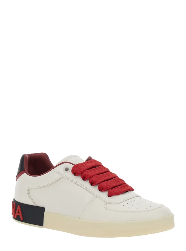 Dolce e gabbana 'Portofino Custom' White Low Top Sneakers with Contrasting Heel and Logo Lettering in Leather for Men in White 90% Lamb 10% Sheep, photo 4 of 10 from Gaudenzi Boutique
