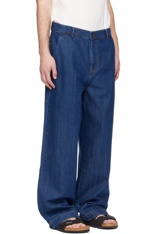 Merz b. Schwanen Blue 1940s Cotton Denim High Rise Wide Leg Chino Jeans, photo 2 of 4 from SSENSE