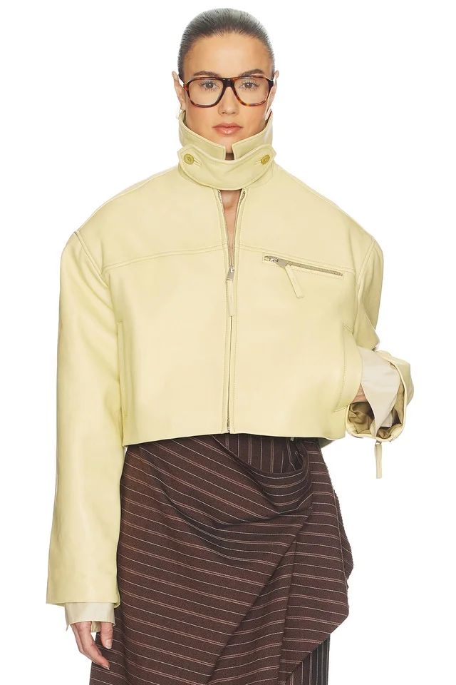 Helsa The 90s Leather Jacket in Banana Yellow, photo 2 of 5 from REVOLVE (Canada)