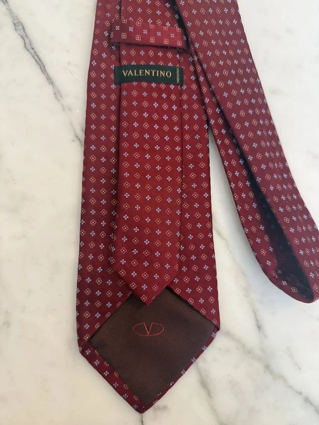 Valentino Garavani Vintage Tie- Burgundy Blue Gold Geometric Floral in red Silk from Grailed