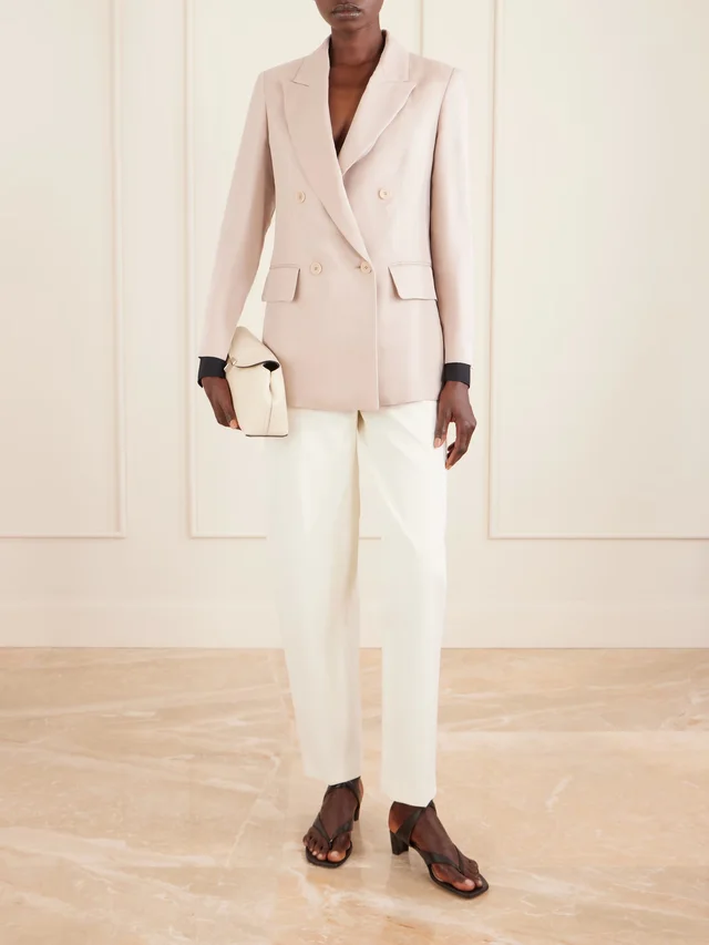 MAX MARA Double-breasted silk-satin blazer in Beige, photo 2 of 2 from NET-A-PORTER (Canada)