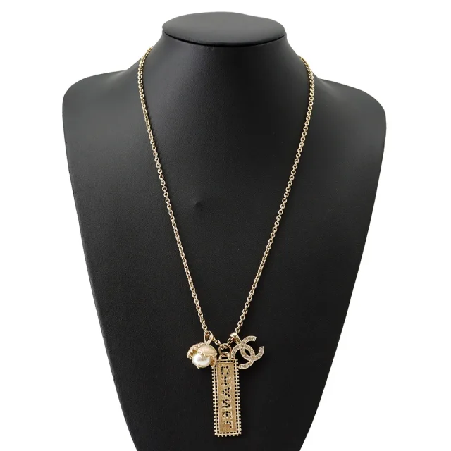 Chanel CC Logo Rhinestone Faux Pearl Necklace Champagne GoldABC199 B14735 Gold Plated Rhinestone Faux… in Gold from GALLERY RARE, photo 4 of 10
