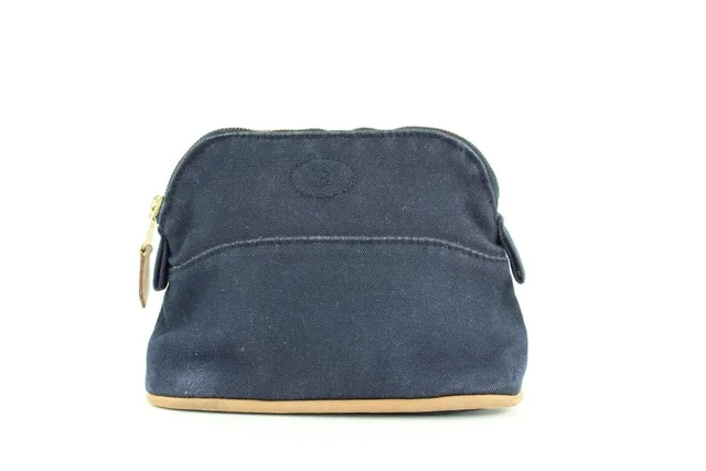 Hermès Navy Toile Bolide Cosmetic Pouch Make Up Case in Navy Canvas from Bagriculture