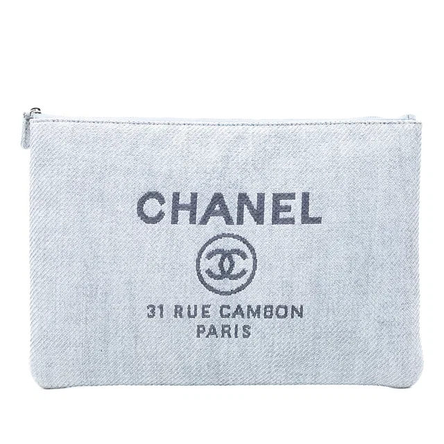 Blue Chanel Large Canvas Deauville O Case Clutch Bag in Blue Canvas from Designer Revival
