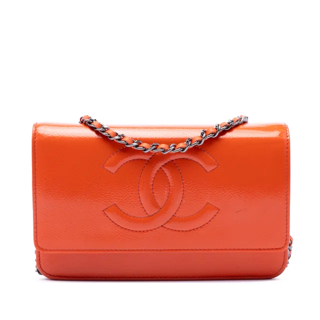 Orange Chanel CC Patent Caviar Wallet On Chain Crossbody Bag in Orange Caviar leather from Designer Revival