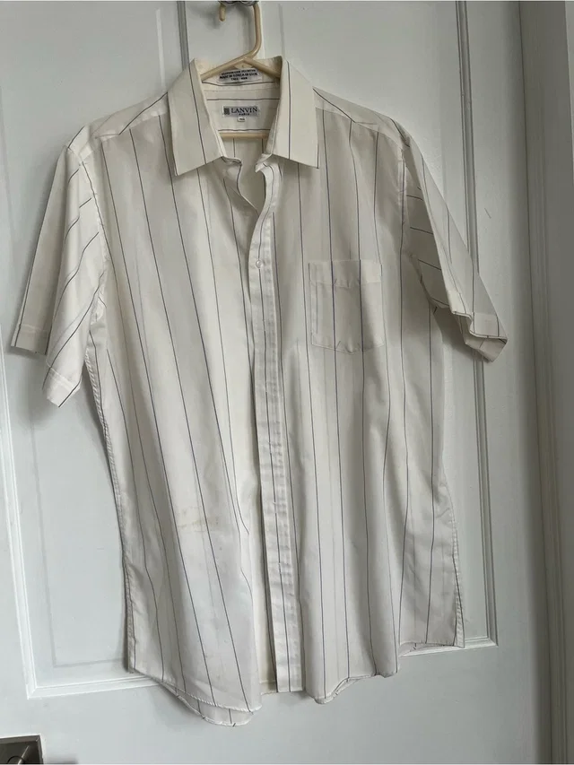 Lanvin Paris Vintage White & Blue Striped Short Sleeve Button Down Shirt in blue|white from Poshmark