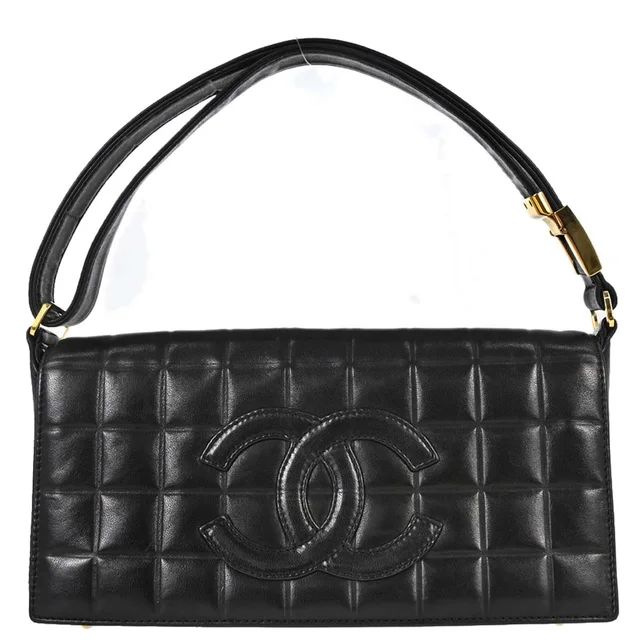 Chanel 2000-2002 Black Lambskin Choco Bar Shoulder Bag in Black Lambskin from AMORE Vintage Tokyo