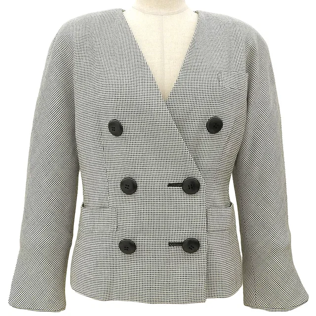 Dior マイクロチェックパターンノーカラージャケット #9 アイボリー/ブラック from VINTAGE QOO TOKYO