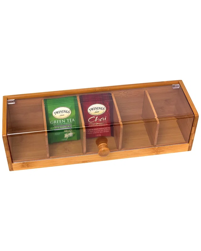Lipper International Bamboo 5-Section Tea Box With Acrylic Cover, image 1 of 1 from Rue La La
