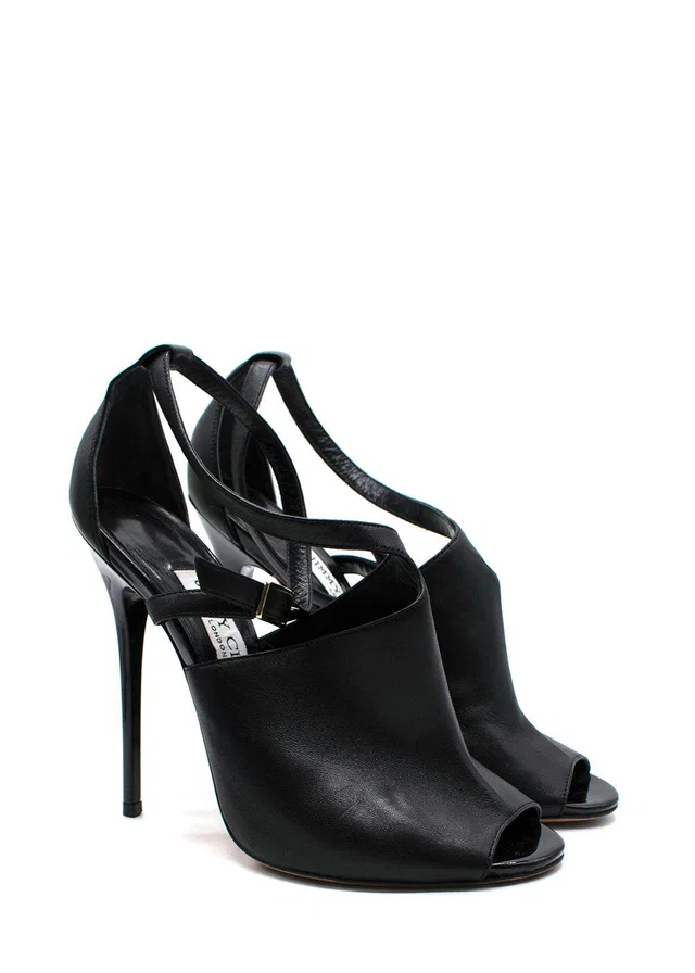 Jimmy Choo Black Leather Peep Toe Sandals in Black Leather from HEWI
