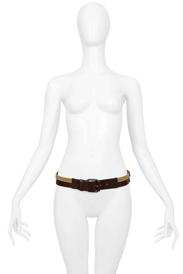 Dolce & Gabbana Brown Leather Belt With Velvet Trim And Buckles in Brown Velvet from Resurrection Vintage, photo 2 of 2