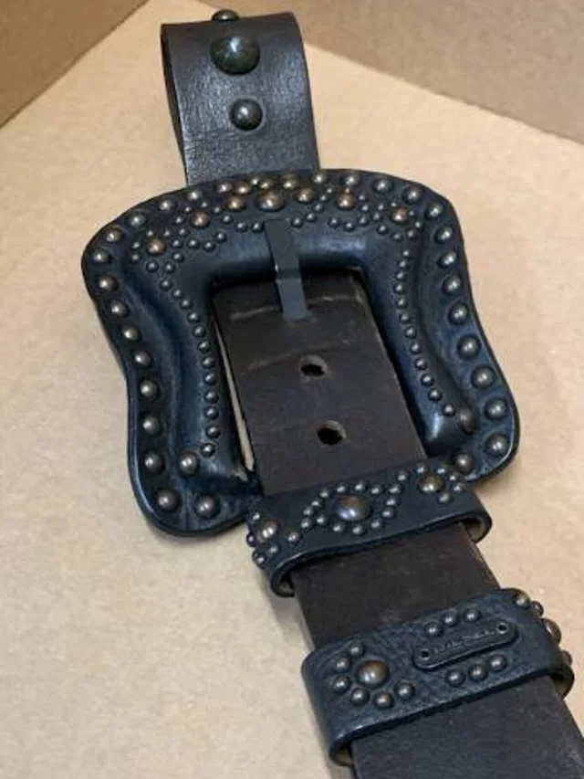 70s Diesel Metal Stud Details Brown Leather 70 cm Length Belt in Brown Leather from Oxfam Online Shop