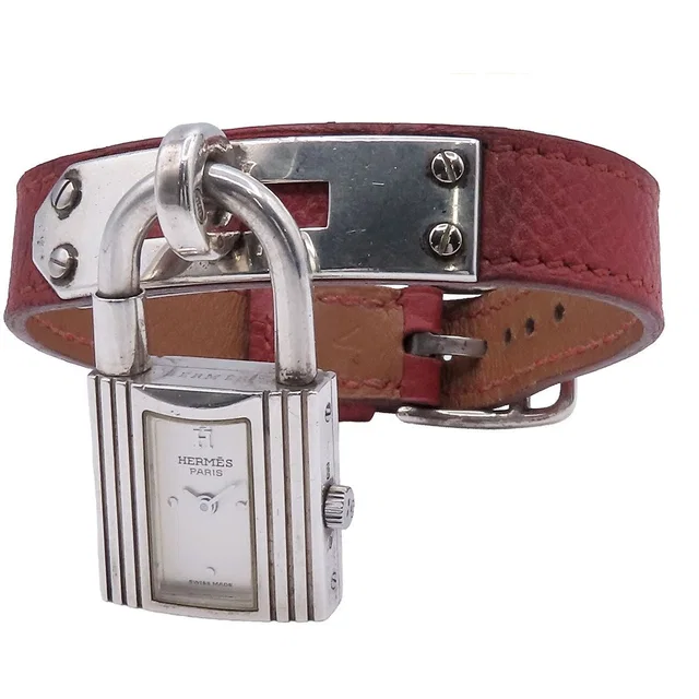 Hermès Kelly Watch Silver Rouge Ash Leather Vintage Quartz in Red Leather from The Reluxe