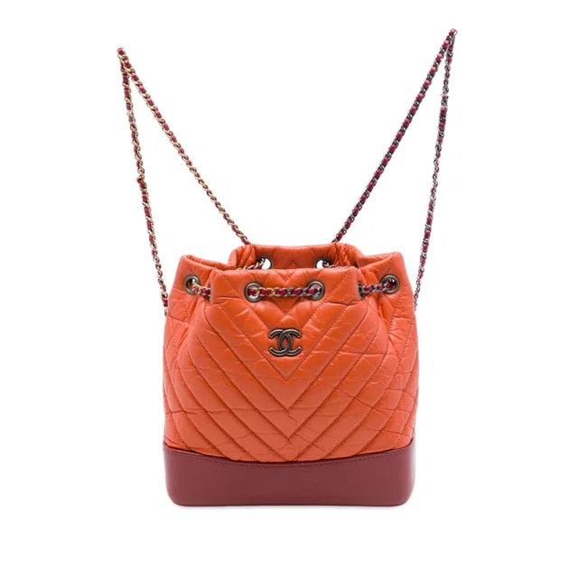 Orange Chanel Small Bicolor Chevron Aged Calfskin Gabrielle Backpack in Orange Calfskin from Designer Revival, photo 1 of 1
