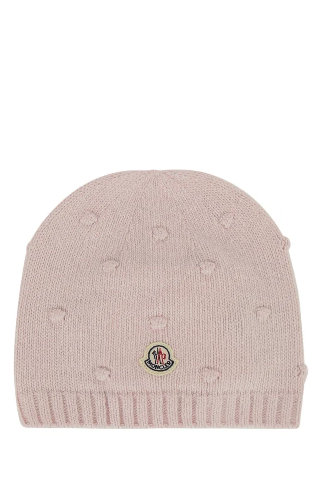 Moncler Hat Monogram-Knit Beanie — Pink Wool Beanies in Pink Wool from HEWI