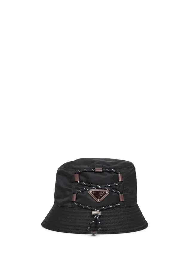 Prada 2hc1372he1f0002 Bucket Hat — Black Recycled Polyamide in Black Leather from HEWI