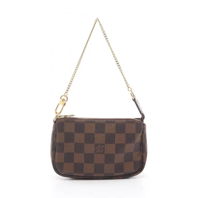 Louis Vuitton Handbag Mini Pochette Accessoires Damier Ebene Leather in Brown Leather from The Reluxe