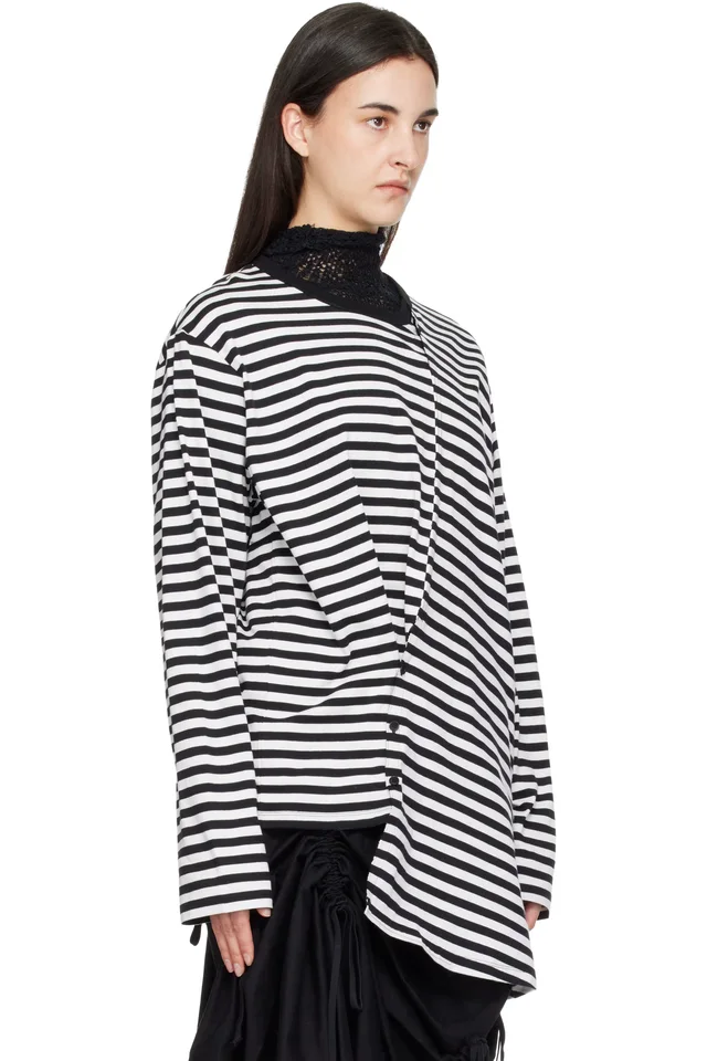 YOHJI YAMAMOTO Black & White Paneled Long Sleeve T-shirt, photo 2 of 5 from SSENSE