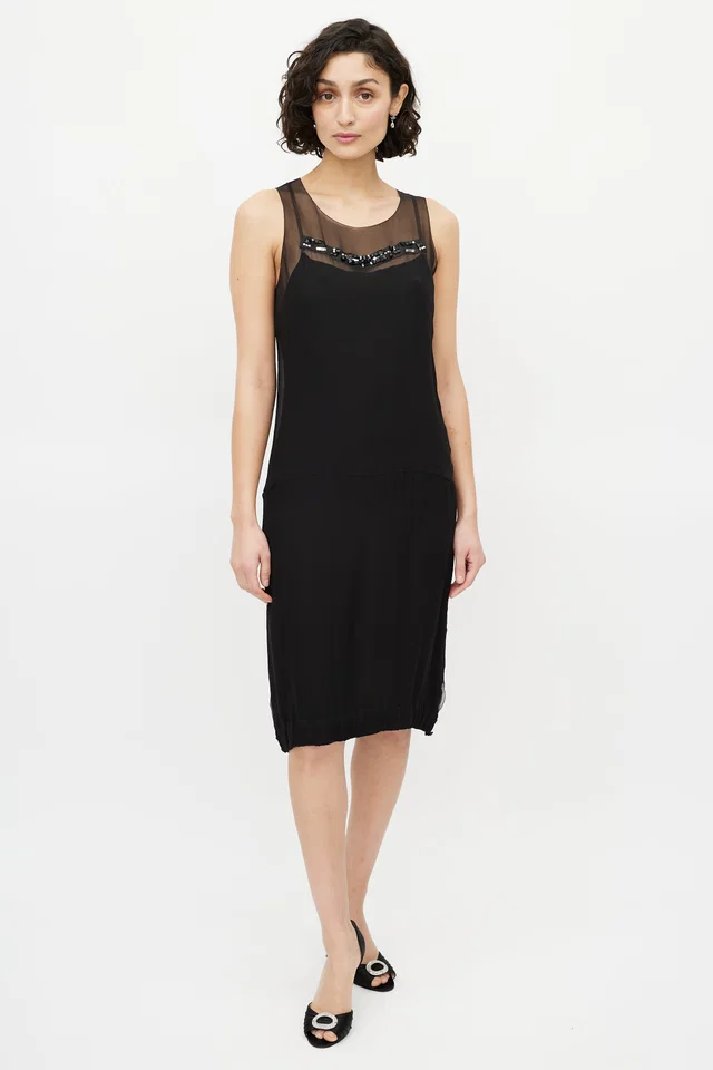 Chanel 1990s Silk Layered Embellished Dress in Silk from VSP Consignment