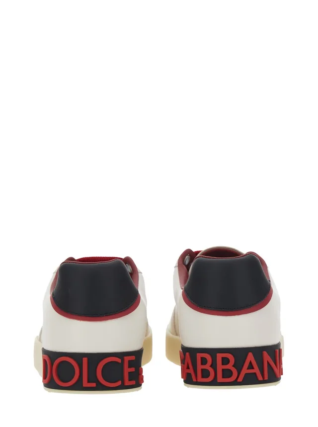 Dolce e gabbana 'Portofino Custom' White Low Top Sneakers with Contrasting Heel and Logo Lettering in Leather for Men in White 90% Lamb 10% Sheep, photo 10 of 10 from Gaudenzi Boutique
