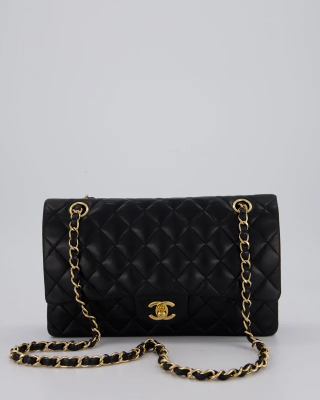 Chanel Black Classic Medium Double Flap Bag in Black Lambskin from Sellier