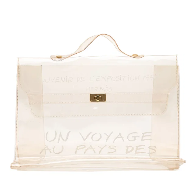 White Hermès Vinyl Souvenir De L Exposition Kelly Handbag in White from Designer Revival