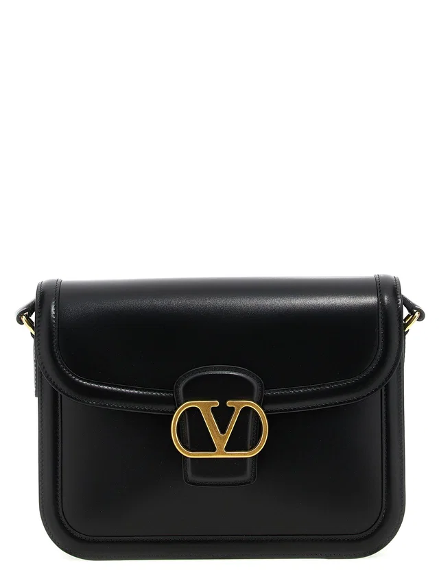 Valentino Garavani Vlogo Signature Shoulder Bag — Black Calf Leather in Black Calfskin from HEWI