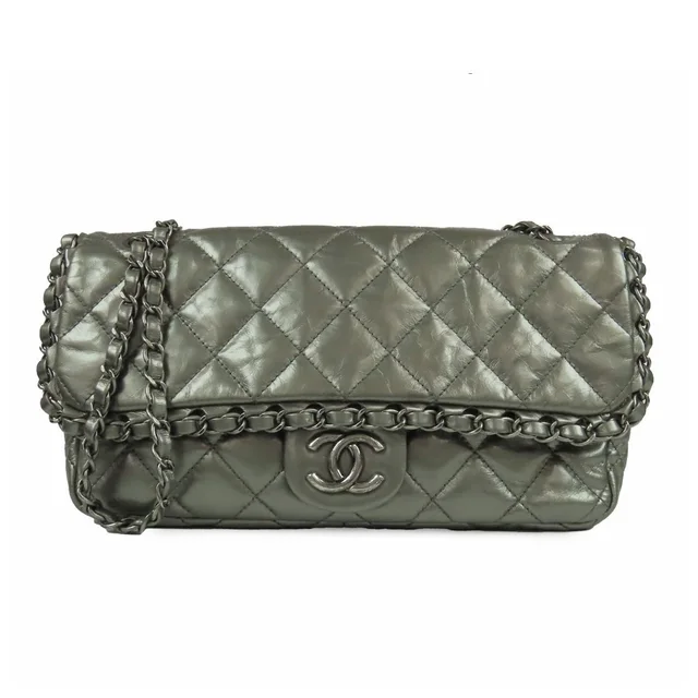 Chanel Line Chain Shoulder Bag Silver Leather in Silver Leather from The Reluxe
