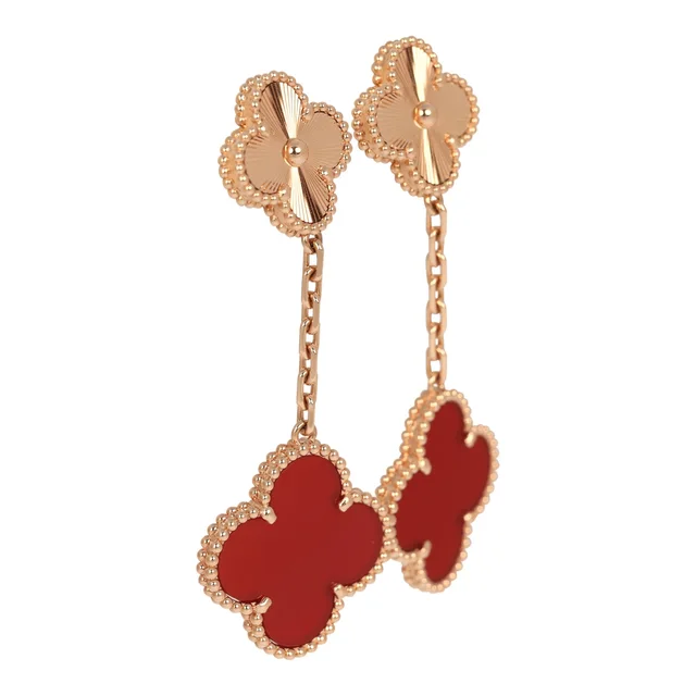 Van Cleef & Arpels Magic Alhambra 2 Motif Earrings Carnelian 18K Rose Gold in Pink from Madison Avenue Couture, photo 2 of 2
