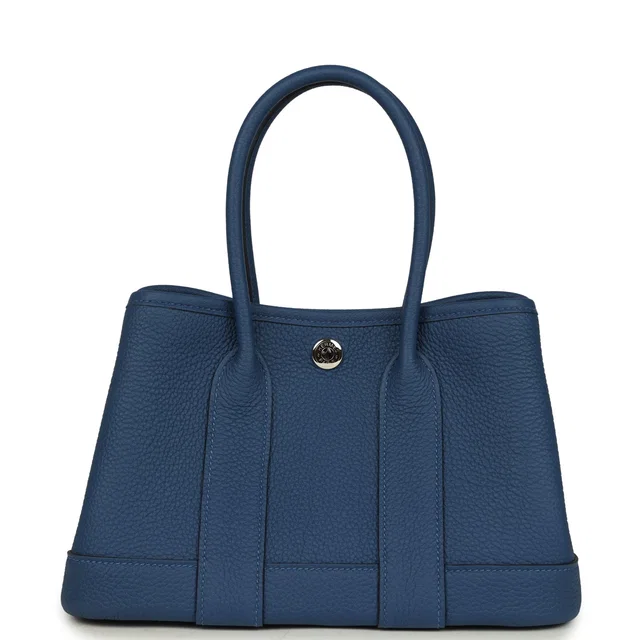 Hermès Garden Party Neo 23 Bleu Tie Togo Palladium Hardware in Blue Togo leather from Madison Avenue Couture
