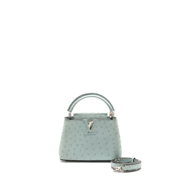 Louis Vuitton Mini Capucines Ostrich Light Blue SHW in Blue Ostrich from EMIER
