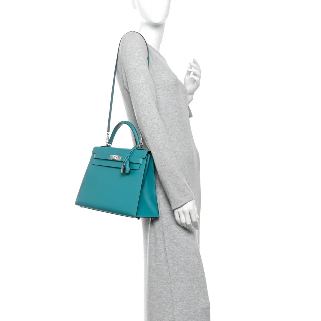 Hermès Epsom Kelly Sellier 32 Bleu Paon in Blue Epsom leather from FASHIONPHILE, photo 2 of 13