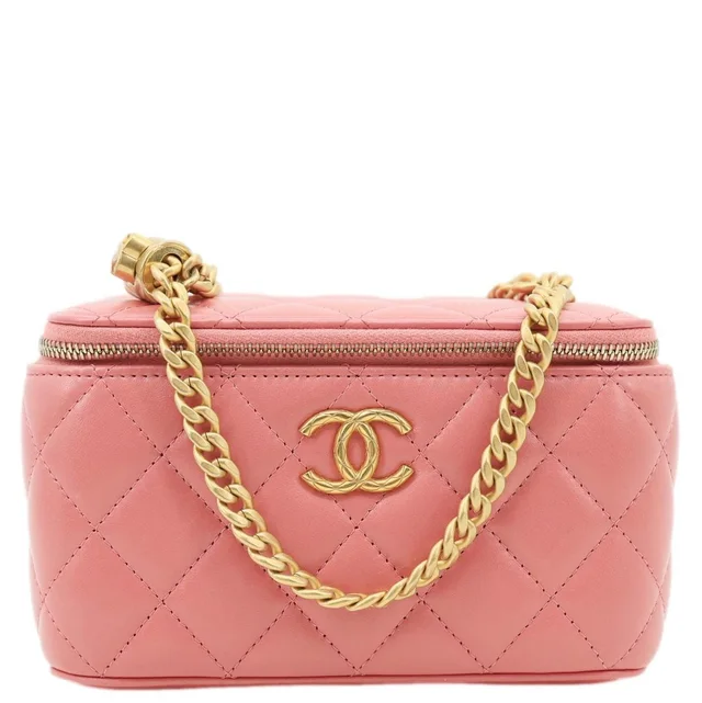 Chanel All Slide Quilted Leather Long Chain Vanity Case Pink in Pink Leather from Dallas Designer Handbags