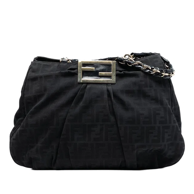 Black Fendi Large Zucca Canvas Mia Tote Shoulder Bag in Black Canvas from Designer Revival
