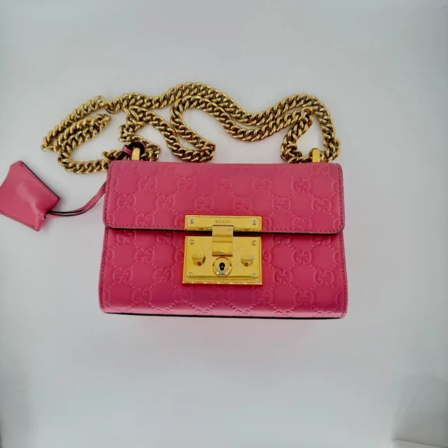 Gucci Pink Small Guccissima Padlock Crossbody/ Shoulder bag in Pink Leather from SparklesnDreams
