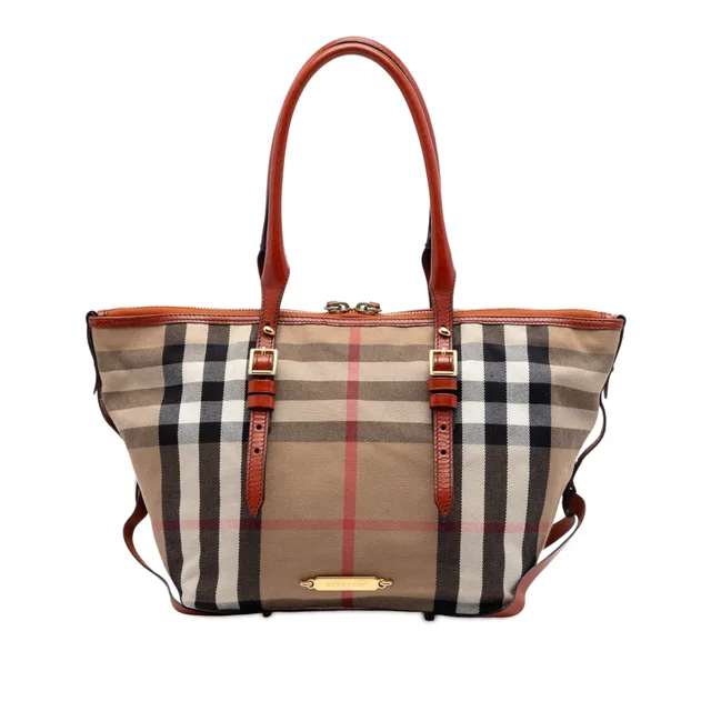 Brown Burberry Small House Check Canvas Bridle Salisbury Tote in Brown Canvas from Designer Revival