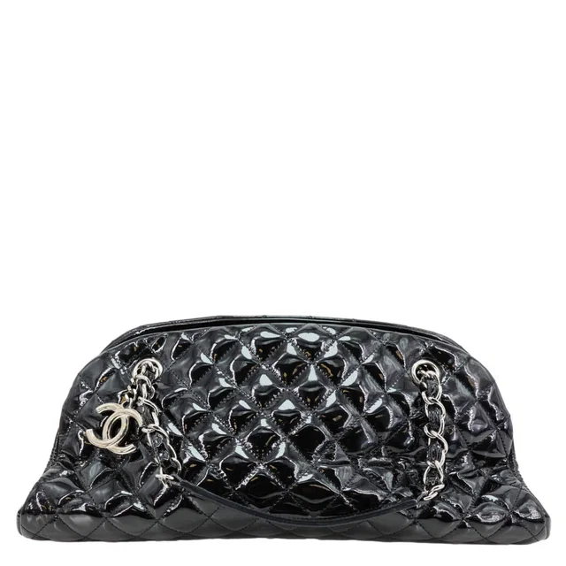 Chanel Just Mademoiselle Bowling Quilted Patent Leather Shoulder Bag Black in Black Patent leather from Dallas Designer Handbags