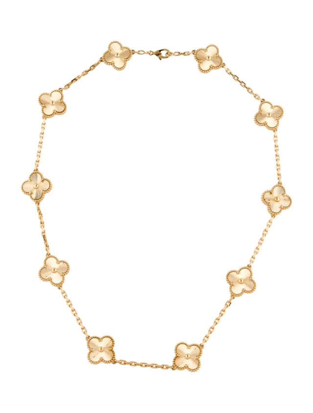 Van Cleef & Arpels Vintage Alhambra Guilloché Necklace, 10 motifs, 17" in multicolor from The RealReal