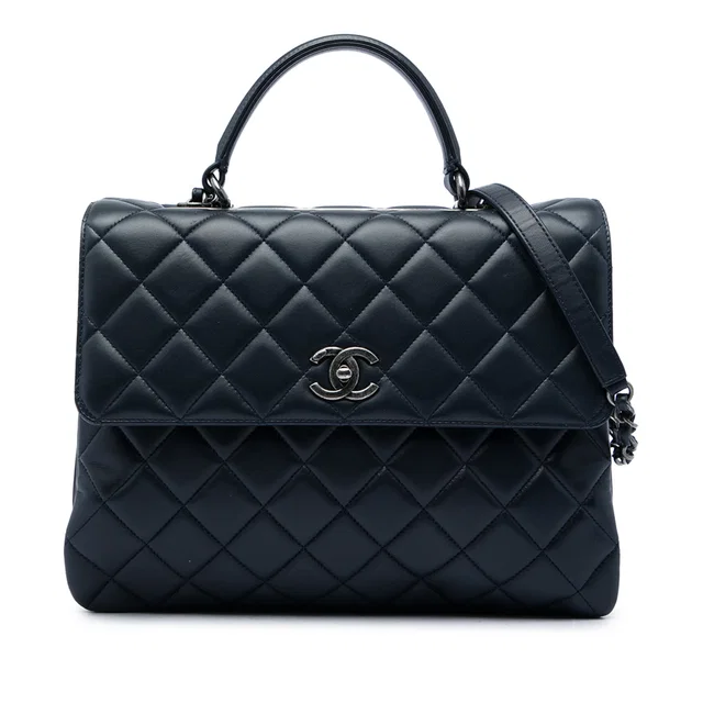 Blue Chanel Large Lambskin Trendy CC Top Handle Flap Satchel in Blue Lambskin from Designer Revival