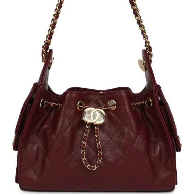 Chanel Mini 25 Hobo Bag Dark Burgundy Caviar Gold Hardware in Burgundy Caviar leather from Madison Avenue Couture