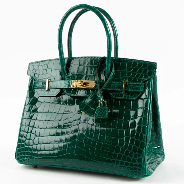 Hermès HSS Birkin 30 Vert Emeraude/Black Shiny Crocodile Niloticus GHW in Black Crocodile from Labellov, photo 3 of 13
