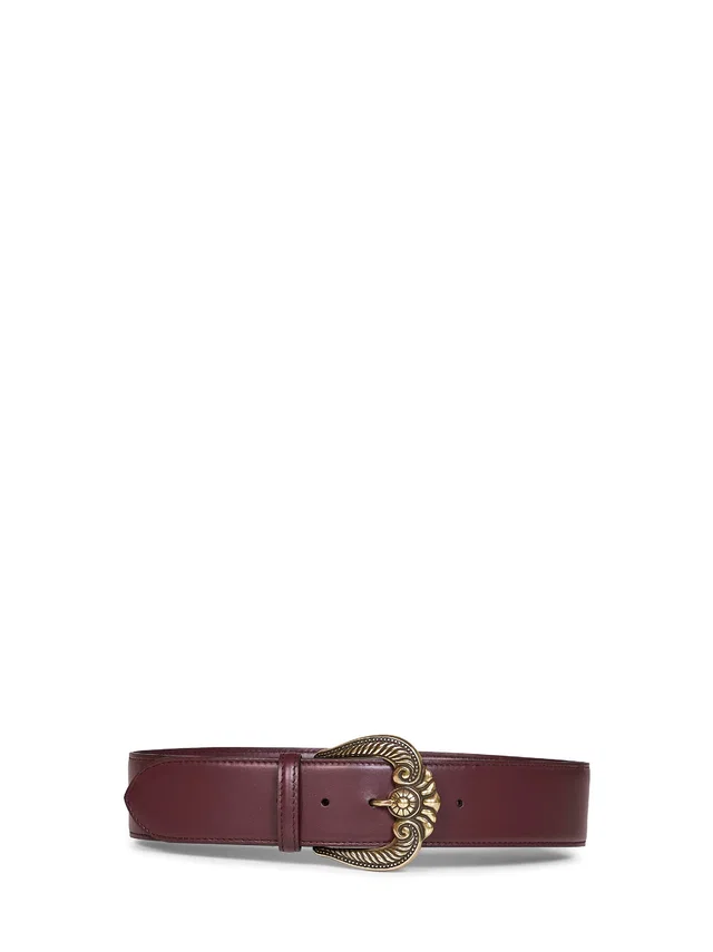 Etro Paisley-Buckle Calf Leather Belt — Burgundy in Burgundy Calfskin from HEWI